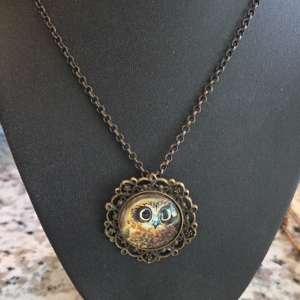 Source Unknown Bronze Owl Pendant Necklace